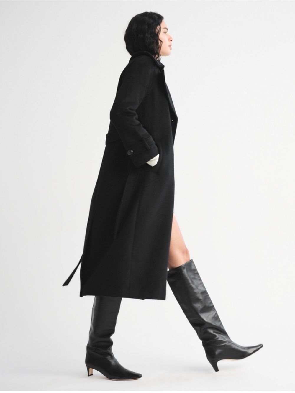 Abercrombie & Fitch Black Double-Breasted Trench Coat with Belt - Picture 2 of 3